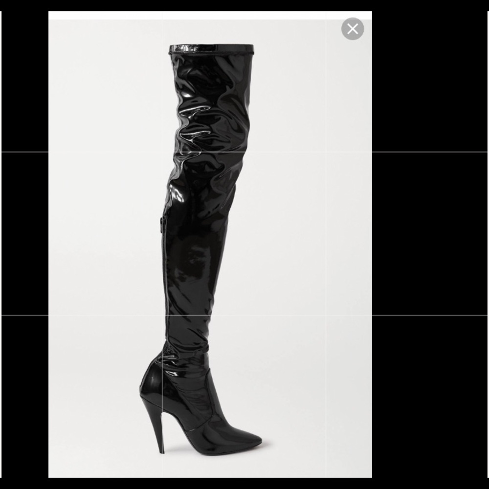 SAINT LAURENT
Faux patent-leather over-the-knee boots